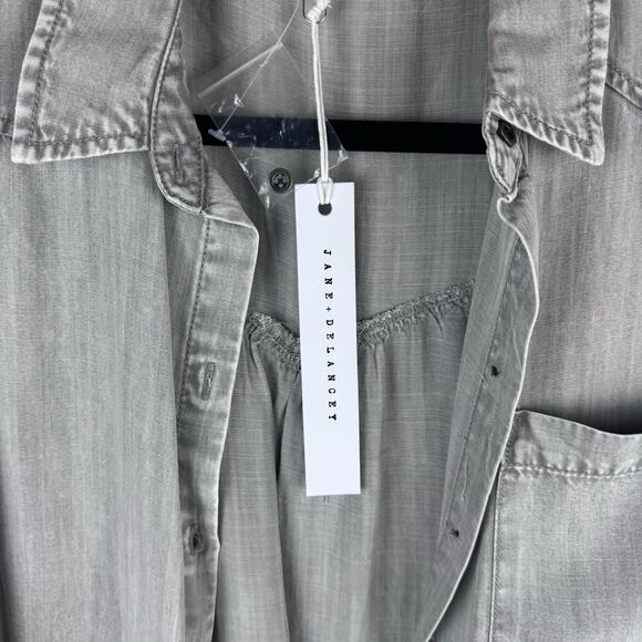 NWT Jane + Delancey Short Sleeve Button Up Gray Shirt Womens Sz M - Picture 6 of 6
